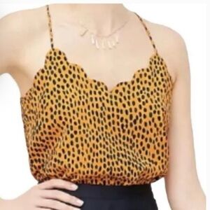 J Crew Scalloped Cami Tank Top with Leopard Print